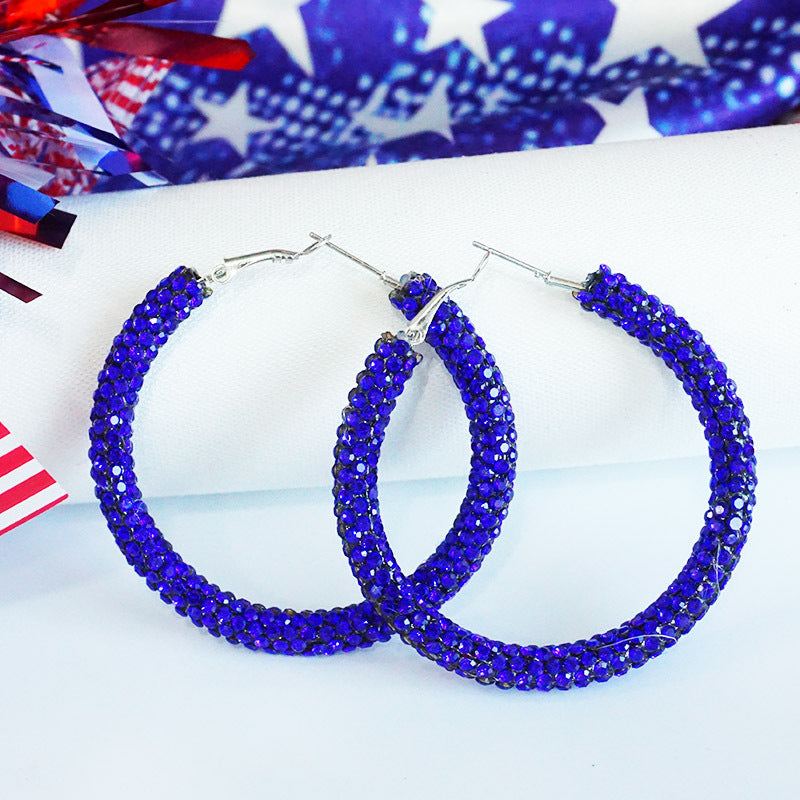 Wholesale 2pcs Independence Day Earrings Flash Diamond Color Matching Rhinestones Simple Earrings